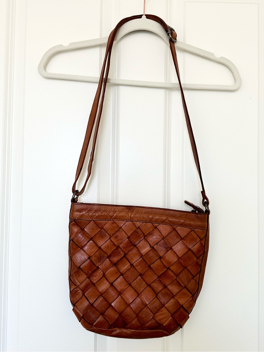 Woven Leather Crossbody Bag in Brown